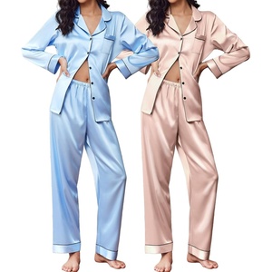 Ekouaer 2 Pack Pajamas for Women Set Silk Lounge Sets Button Up Pj Sets(Clear Blue/Pink)