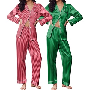 Ekouaer 2 Pack Pajamas for Women Set Silk Lounge Sets Button Up Pj Sets(Green Stripes / Red Stripes-1)