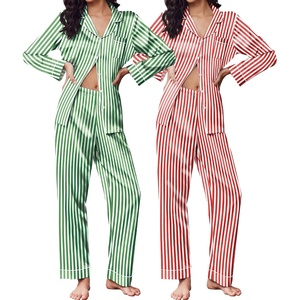 Ekouaer 2 Pack Pajamas for Women Set Silk Lounge Sets Button Up Pj Sets(Green Stripes / Red Stripes-2)