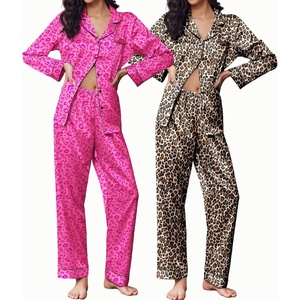 Ekouaer 2 Pack Pajamas for Women Set Silk Lounge Sets Button Up Pj Sets(Leopard/Rose Leopard)