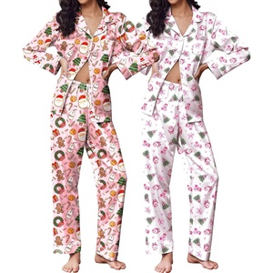 Ekouaer 2 Pack Pajamas for Women Set Silk Lounge Sets Button Up Pj Sets(White Christmas / Pink Christmas)