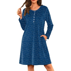 Ekouaer Flannel Nightgowns for Women Long Sleeve Night Gown Warm Nightshirt(A Blue Puppy)