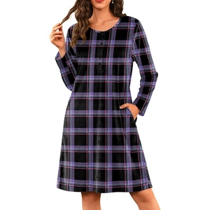 Ekouaer Flannel Nightgowns for Women Long Sleeve Night Gown Warm Nightshirt(Purple Plaid)