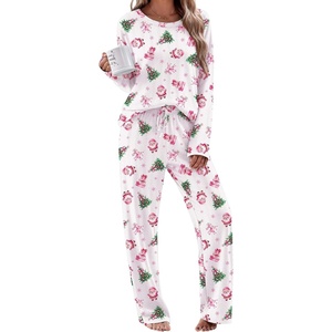 Ekouaer Pajama Set Womens Soft Pjs 2 Piece Long Sleeve Lounge Sets(White Xmas)