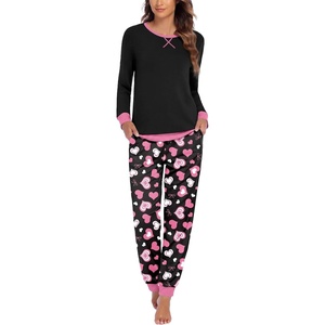 Ekouaer Pajamas for Women Comfy Long Sleeve Jogger Set Lounge Pjs Set(Black Pink Hearts)