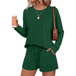 Ekouaer Women’s Lounge Sets Pajamas 2026 Fall Long Sleeve Top&Shorts XS-XXL(Christmas Green)