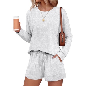 Ekouaer Women’s Lounge Sets Pajamas 2026 Fall Long Sleeve Top&Shorts XS-XXL(Light Grey)