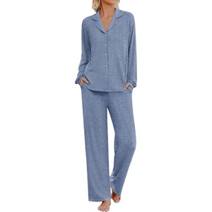Ekouaer Womens Pajama Sets Long Sleeve Button Down Soft Lounge Sets Ribbed(Dusty Blue)