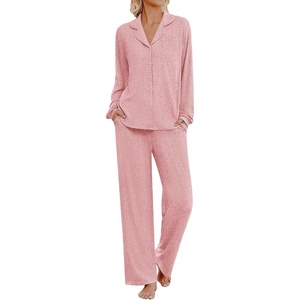 Ekouaer Womens Pajama Sets Long Sleeve Button Down Soft Lounge Sets Ribbed(Orange Pink)