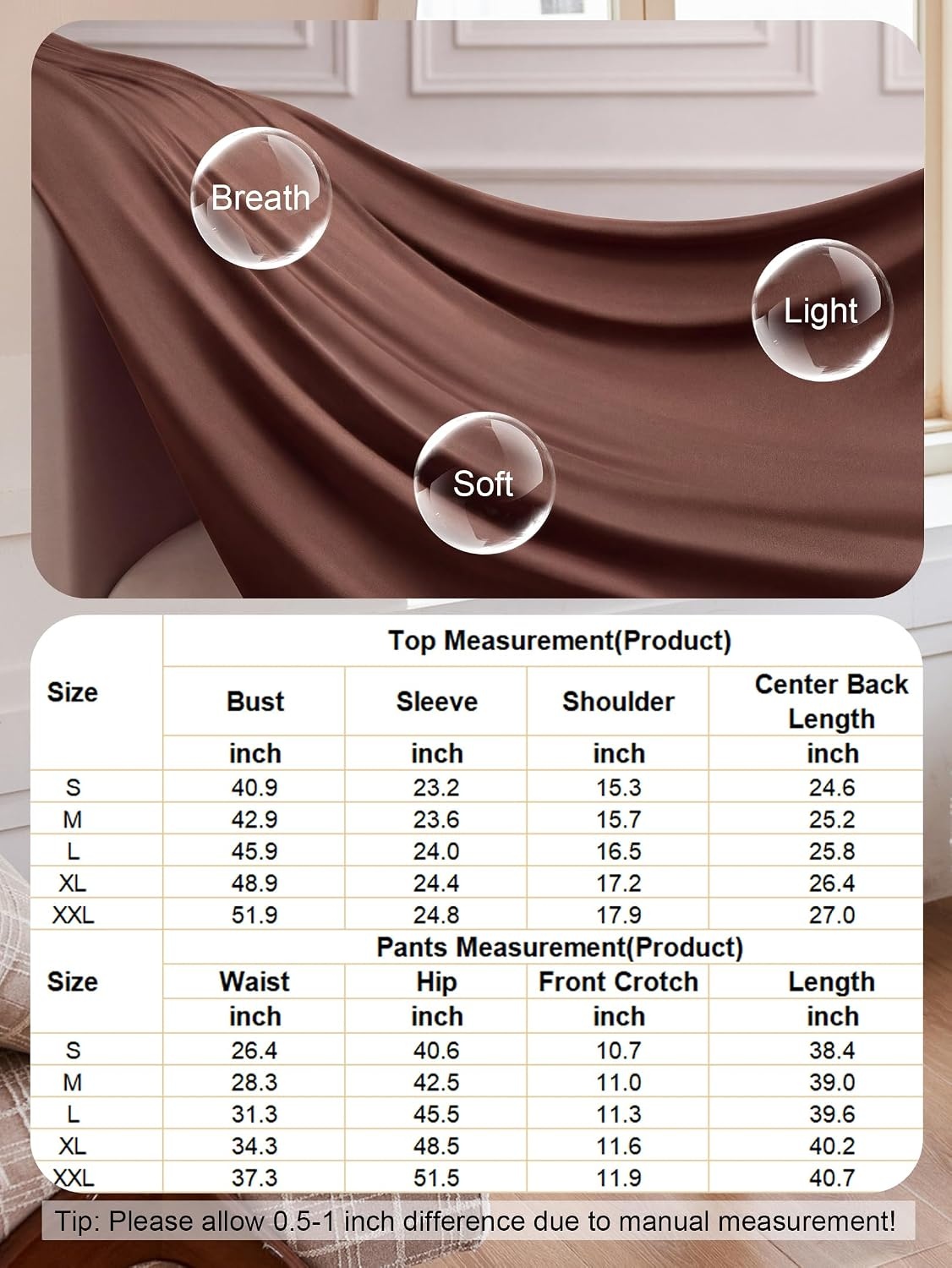 image:imageEkouaer Pajamas for Women Set Button Up Pj Soft Long Sleeve Lounge SetsBrown