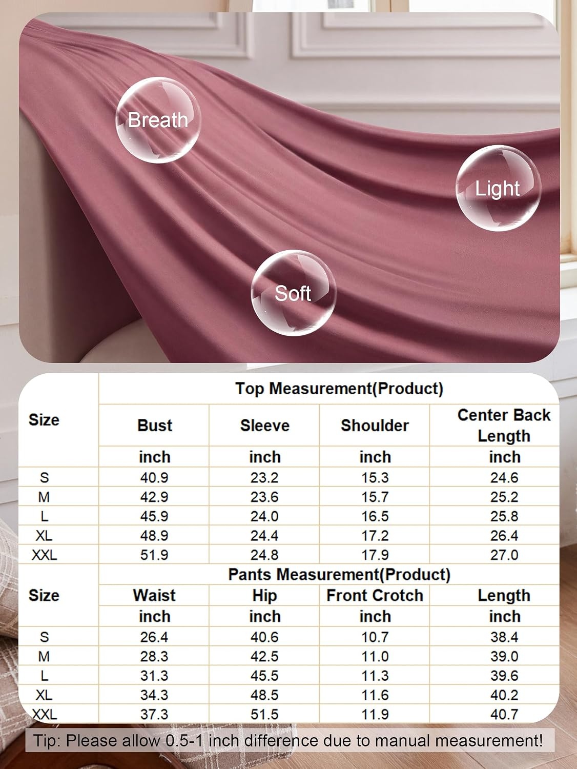 image:imageEkouaer Pajamas for Women Set Button Up Pj Soft Long Sleeve Lounge SetsDusty Mauve