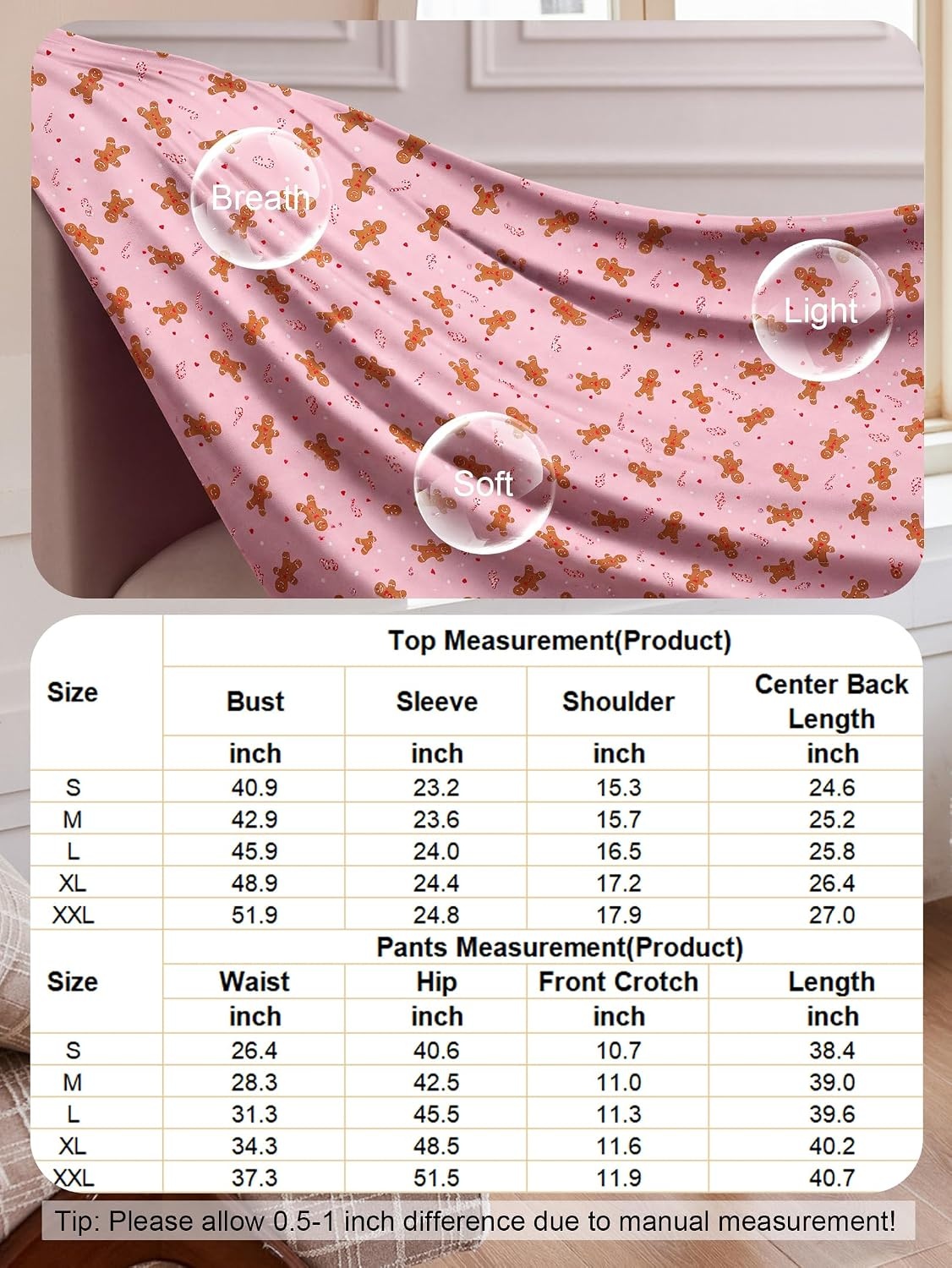 image:imageEkouaer Pajamas for Women Set Button Up Pj Soft Long Sleeve Lounge SetsPink Christmas