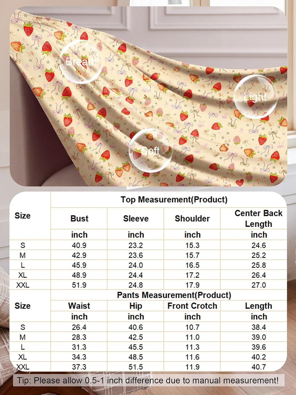 image:imageEkouaer Pajamas for Women Set Button Up Pj Soft Long Sleeve Lounge SetsStrawberry Light Orange