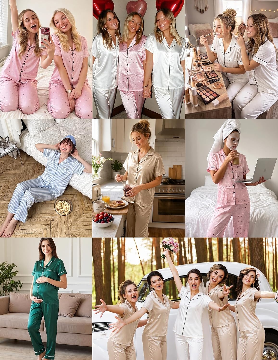 image:imageEkouaer Silk Pajamas for Women Short Sleeve Sleepwear Button Down Pj SetsWhite Spot Red