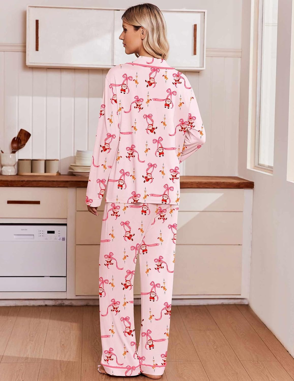 image:imageEkouaer Womens Pajama Sets 2 Piece Button down Pjs Long Sleeve Lounge SetsChristmas Bow