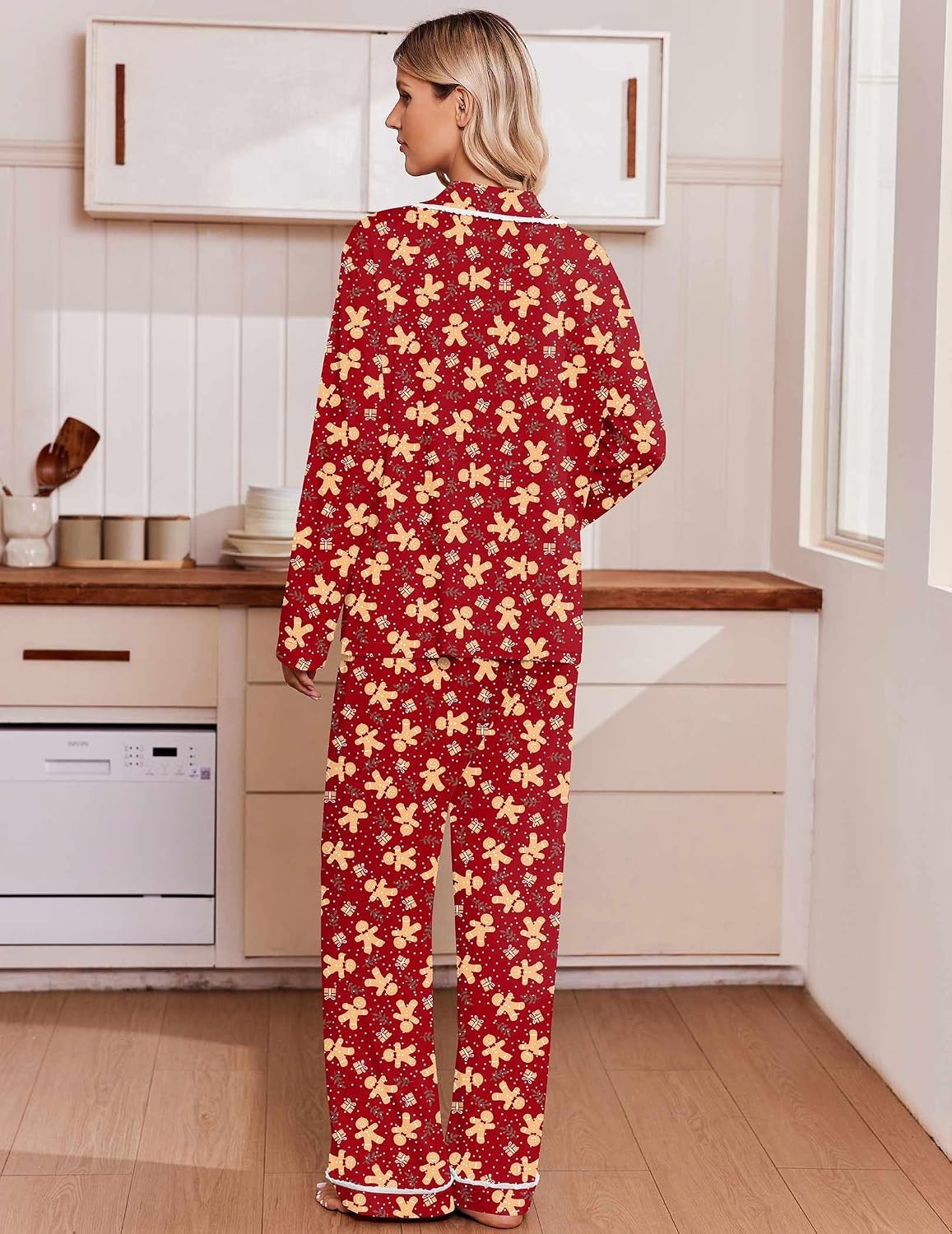image:imageEkouaer Womens Pajama Sets 2 Piece Button down Pjs Long Sleeve Lounge SetsChristmas Red