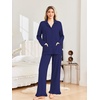 Ekouaer Pajamas for Women Set Button Up Pj Soft Long Sleeve Lounge Sets(Navy Blue)