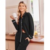Ekouaer Pajamas for Women Set Cotton Long Sleeve Pjs Button Up Lounge Sets(Black)
