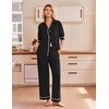 Ekouaer Pajamas for Women Set Cotton Long Sleeve Pjs Button Up Lounge Sets(Black)