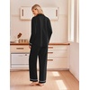 Ekouaer Pajamas for Women Set Cotton Long Sleeve Pjs Button Up Lounge Sets(Black)