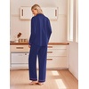 Ekouaer Pajamas for Women Set Cotton Long Sleeve Pjs Button Up Lounge Sets(Navy Blue)