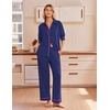 Ekouaer Pajamas for Women Set Cotton Long Sleeve Pjs Button Up Lounge Sets(Navy Blue)