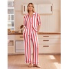 Ekouaer Pajamas for Women Set Cotton Long Sleeve Pjs Button Up Lounge Sets(Red Pink White Stripe)