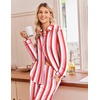 Ekouaer Pajamas for Women Set Cotton Long Sleeve Pjs Button Up Lounge Sets(Red Pink White Stripe)
