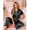 Ekouaer Silk Pajamas for Women Short Sleeve Sleepwear Button Down Pj Sets(Black)