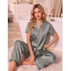 Ekouaer Silk Pajamas for Women Short Sleeve Sleepwear Button Down Pj Sets(Black Stripes)