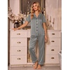 Ekouaer Silk Pajamas for Women Short Sleeve Sleepwear Button Down Pj Sets(Black Stripes)