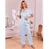 Ekouaer Silk Pajamas for Women Short Sleeve Sleepwear Button Down Pj Sets(Blue Stripes)
