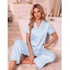 Ekouaer Silk Pajamas for Women Short Sleeve Sleepwear Button Down Pj Sets(Blue Stripes)