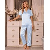 Ekouaer Silk Pajamas for Women Short Sleeve Sleepwear Button Down Pj Sets(Blue Stripes)