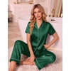 Ekouaer Silk Pajamas for Women Short Sleeve Sleepwear Button Down Pj Sets(Evergreen)