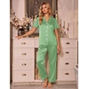 Ekouaer Silk Pajamas for Women Short Sleeve Sleepwear Button Down Pj Sets(Green Stripes)