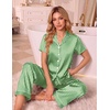 Ekouaer Silk Pajamas for Women Short Sleeve Sleepwear Button Down Pj Sets(Green Stripes)