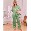 Ekouaer Silk Pajamas for Women Short Sleeve Sleepwear Button Down Pj Sets(Green Stripes)