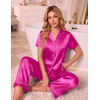Ekouaer Silk Pajamas for Women Short Sleeve Sleepwear Button Down Pj Sets(Hot Pink)