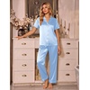 Ekouaer Silk Pajamas for Women Short Sleeve Sleepwear Button Down Pj Sets(Light Blue)