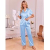 Ekouaer Silk Pajamas for Women Short Sleeve Sleepwear Button Down Pj Sets(Light Blue)
