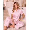 Ekouaer Silk Pajamas for Women Short Sleeve Sleepwear Button Down Pj Sets(Light Pink)