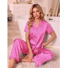 Ekouaer Silk Pajamas for Women Short Sleeve Sleepwear Button Down Pj Sets(Pink Leopard Print)