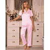 Ekouaer Silk Pajamas for Women Short Sleeve Sleepwear Button Down Pj Sets(Red Heart Stripes)