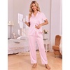 Ekouaer Silk Pajamas for Women Short Sleeve Sleepwear Button Down Pj Sets(Red Heart Stripes)