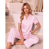 Ekouaer Silk Pajamas for Women Short Sleeve Sleepwear Button Down Pj Sets(Red Heart Stripes)