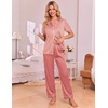 Ekouaer Silk Pajamas for Women Short Sleeve Sleepwear Button Down Pj Sets(Red Stripes)