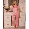 Ekouaer Silk Pajamas for Women Short Sleeve Sleepwear Button Down Pj Sets(Red Stripes)