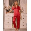 Ekouaer Silk Pajamas for Women Short Sleeve Sleepwear Button Down Pj Sets(True Red)