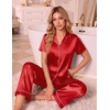 Ekouaer Silk Pajamas for Women Short Sleeve Sleepwear Button Down Pj Sets(True Red)